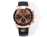 Rolex Daytona 904L Steel 40mm Ceramic Bezel Platinum Markers Brown Face Oysterflex Band Watch